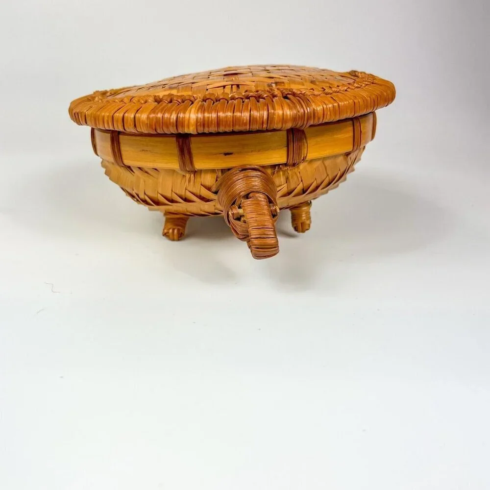 Woven Wicker Turtle Basket Box Lid Tortoise Rattan